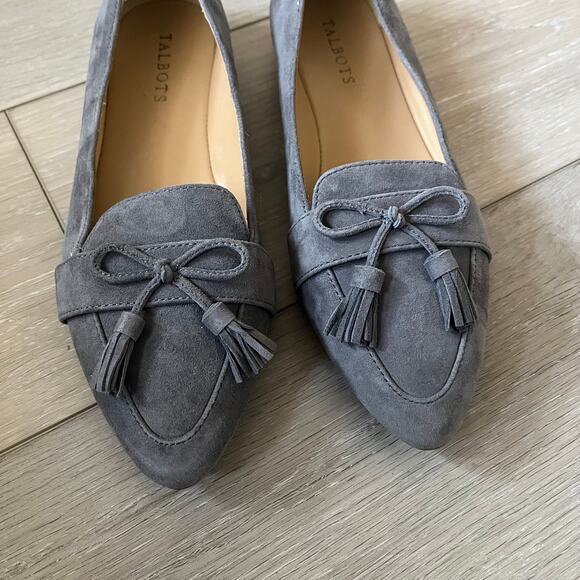 Talbots 'Francesca' Women's 8.5 Driving Flat Tassel Loafer Gray Suede Pointy Toe - Picture 9 of 11